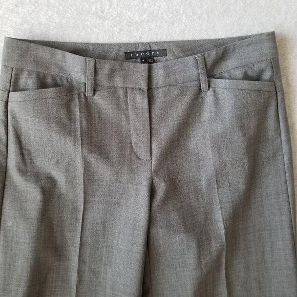 Theory Womens Gray Wide Leg Wool Blend Career Pleated Dress Pants Interview Sz 4 - Picture 2 of 12